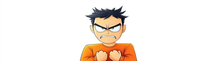 Obraz premium Angry person with clenched fists, expressive face, cartoon drawing,