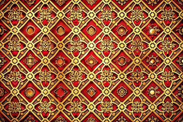Abstract Geometric Pattern in Golden and Red - Seamless Vector Background for Modern Design