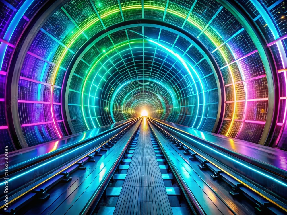Poster abstract glowing digital tunnel with bright lines and data streams for futuristic visuals