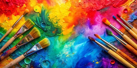 Obraz premium Abstract Handmade Watercolor Background with Wet Texture and Paint Brushes for Creative Art Design Projects and