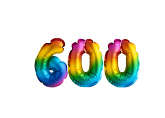 Multicolor balloon number 600 anniversary. Happy birthday congratulations