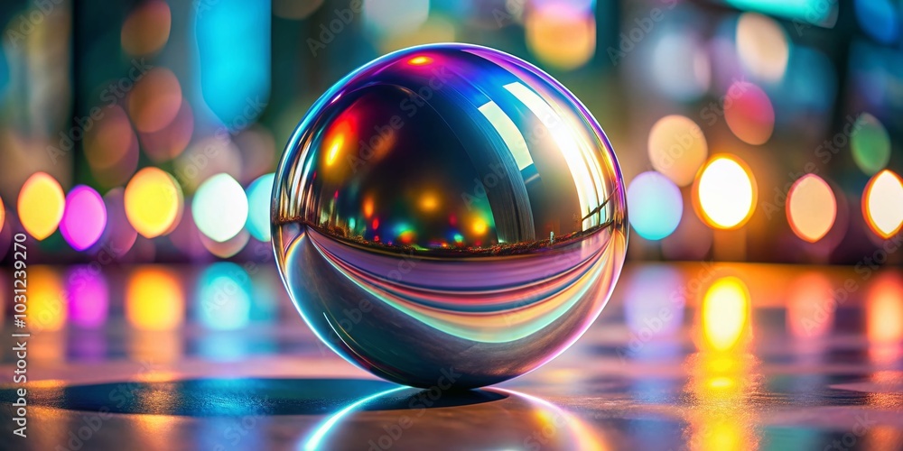 Poster abstract metallic sphere with holographic gradient - 3d render background for modern design