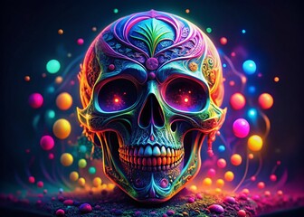 Abstract Neon Skull Design for Halloween T-Shirt and Wallpaper