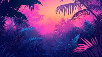 Obraz premium Silhouette of Palm Trees Against a Neon Pink and Blue Sky