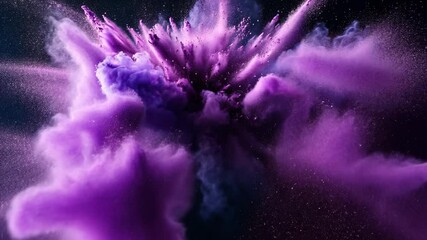 A purple powder explosion against a black background creates a vibrant cloud of color