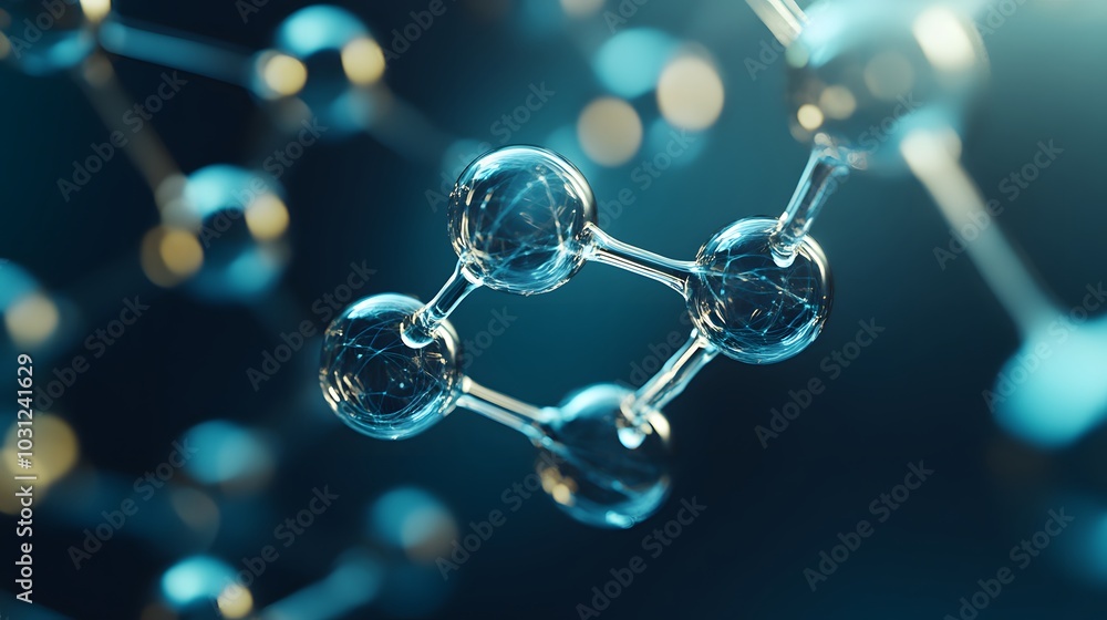 Sticker a close-up view of a molecular structure with glass spheres and interconnecting rods