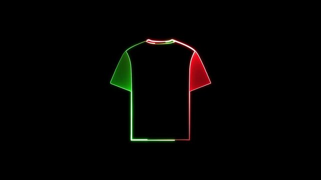 t-shirt icon with a glowing neon black background, 4K Video motion graphic animation.