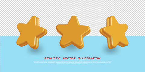 Star icon in cartoon 3d style with different angles isolated on transparent background. Vector illustration yellow star