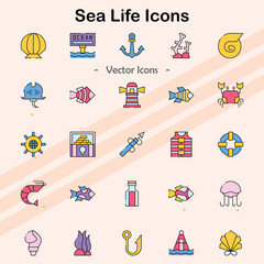 Icons representing marine life and ocean ecology.