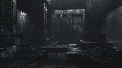 Fototapeta premium An Abstract Dark Room with Geometric Shapes and a Glowing Effect