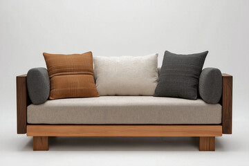 Fototapeta premium Cozy Sofa Bed Setup in Minimalist Bedroom with Earthy Tones