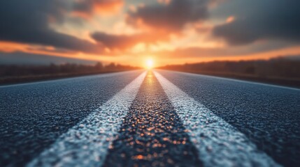 Road to Success  Open Road at Sunset with White Lane Markers