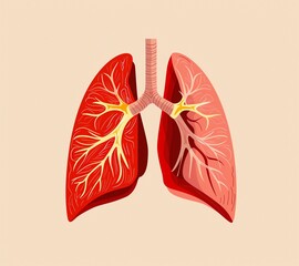 Medical illustration of lungs, highlighting the respiratory system. Perfect for health education, anatomy studies, or scientific content