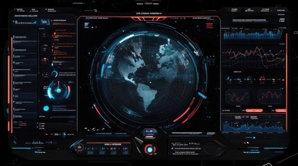 Obraz premium Futuristic Data Dashboard with World Map Display