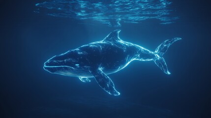 Fototapeta premium Digital Whale Underwater 3D Rendering Abstract Concept