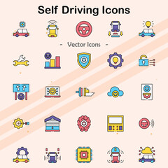 Icons representing self-driving cars and autonomous technology.