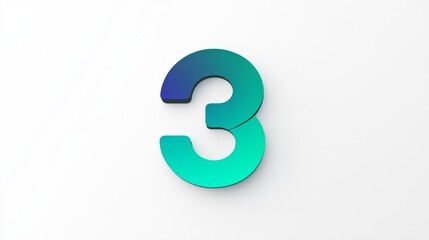 3D Number Three Blue Green Gradient White Background