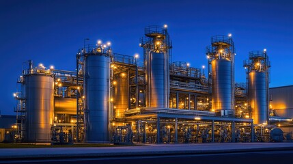 Obraz premium Industrial Complex at Night with Bright Lights