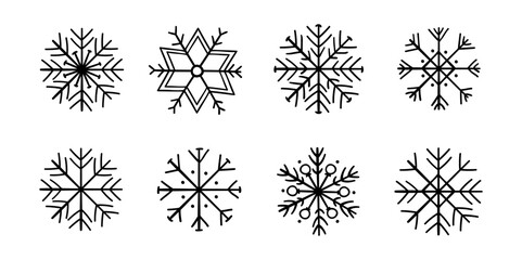 Cute snowflakes set in the doodle style. Vector elements for Christmas cards.