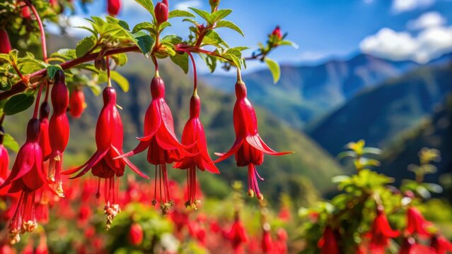Vibrant red Copihue flowers in full bloom during the summer season in Chile, copihue, red, flowers, bloom, summer, Chile
