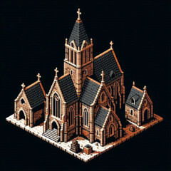 Obraz premium Isometric pixel art medieval church 