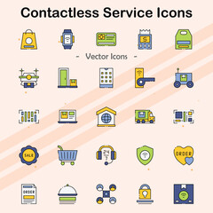 Icons representing contactless services and digital transactions.