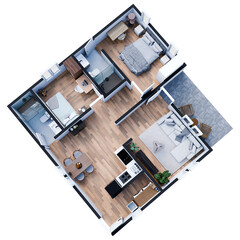 3D Floor plan of a home, 3D illustration. Top View.