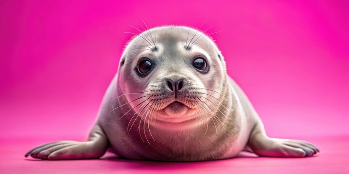 Adorable seal on a vibrant pink background, cute, sweet, seal, animal, mammal, aquatic, ocean, playful, adorable, pink, backdrop