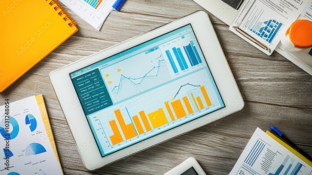 Poster mobile device displays business analytics data