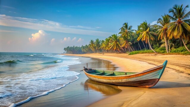 Fishing boat moored at a tranquil beach in Kerala, India, fishing boat, Marari beach, Alappuzha, Kerala, India, tranquil, serene