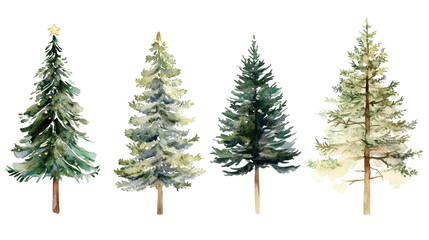Obraz premium Watercolor Christmas Trees Collection on a White Background Generative AI