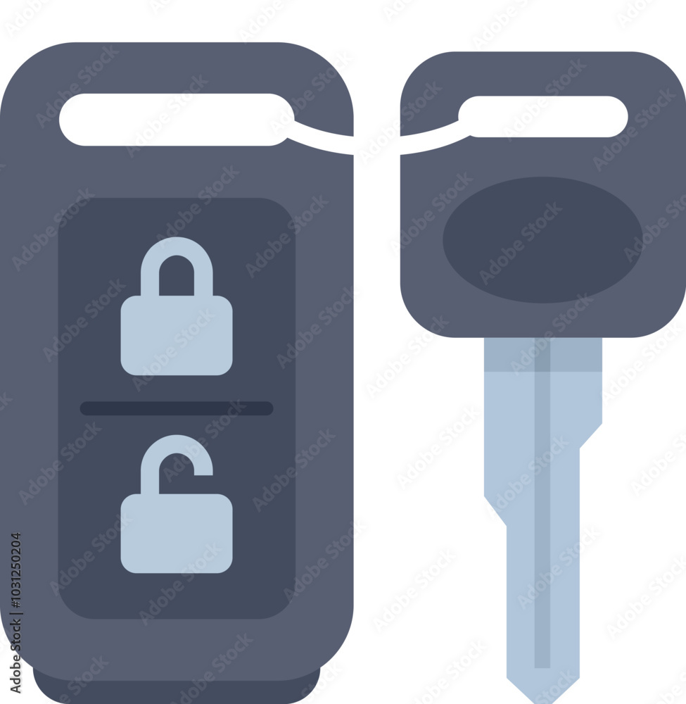 Poster car key fob with separate key showing lock and unlock buttons