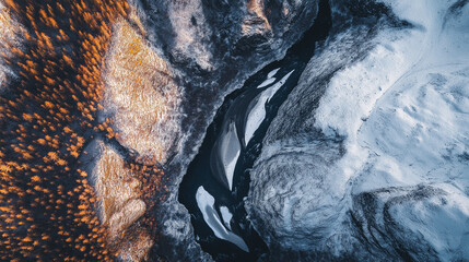 Obraz premium aerial photography of a mountain in early winter