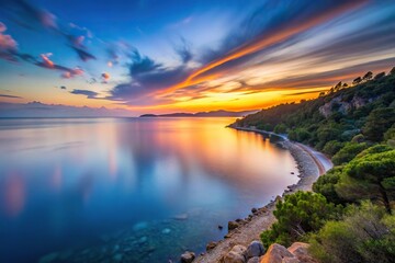 Fototapeta premium long exposure dusk Mediterranean Sea southern Turkish coastline Turkler