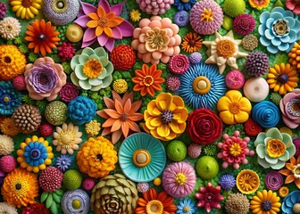 Aerial View of a Seamless Pattern with 3D Flowers for Textiles and Wallpapers