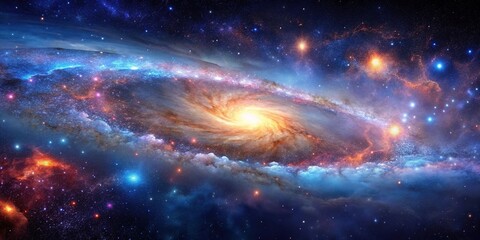 Long shot of a starry sky with nebula and galaxies in space