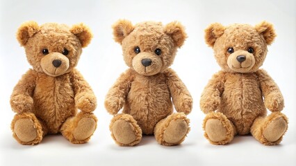 Long shot teddy bear from different angles isolated
