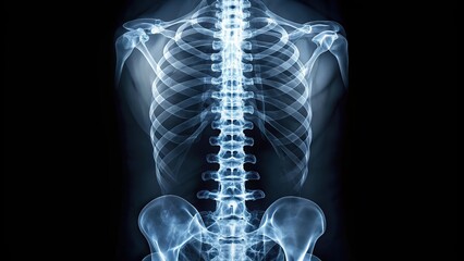 Long shot X-ray of whole spine in dark background of spine scoliosis
