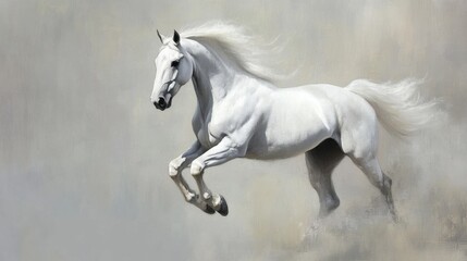 Obraz premium Majestic White Horse in Dynamic Motion
