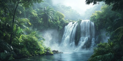 Waterfall in a lush, green jungle.