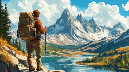 Backpacker illustrations, depicting characters with gear exploring remote trails and scenic routes