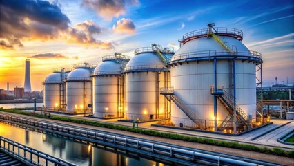 Obraz premium LNG storage facility with tanks and pipelines ready for gas transportation, liquefied natural gas, storage
