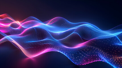 Abstract blue and pink glowing sound wave on a dark background