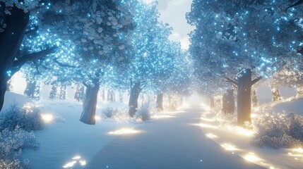 Enchanting Ice Forest Glowing Trees in Winter Wonderland
