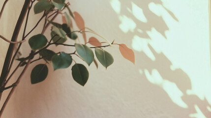 tree leaves shadow on white wall background