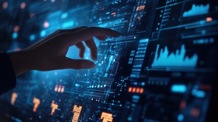 Data integration software interface on screen, analyst working on combining datasets, modern workspace