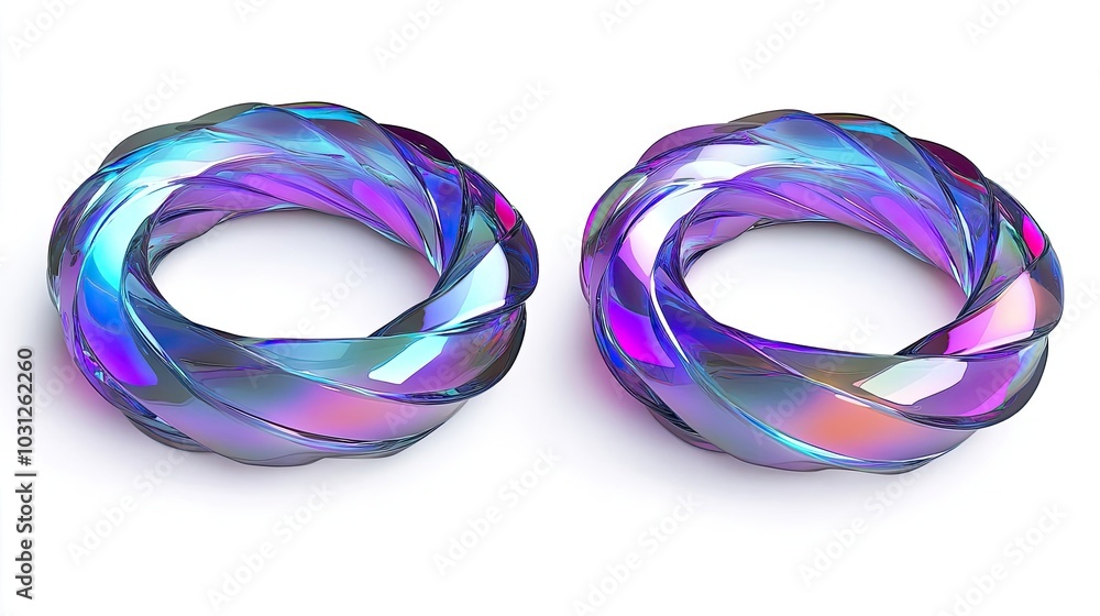 Poster iridescent abstract ring shapes with swirling patterns and colors generative ai