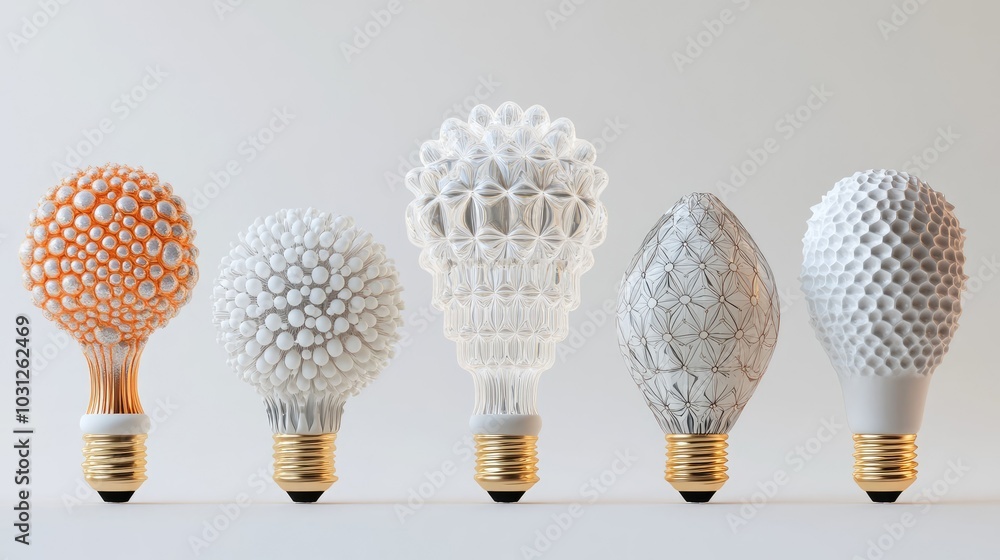 Poster innovative light bulb designs displayed on a neutral background generative ai