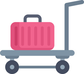 Luggage trolley with suitcase standing still at airport arrival terminal