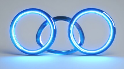 Illuminated Blue Neon Circles Arranged in a Balanced Display Generative AI